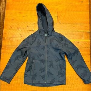 Gray Hooded Jacket with Dinosaur Print